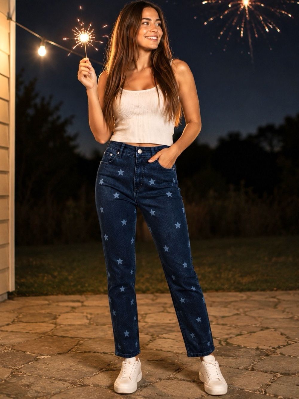 Warp + Weft MPX Milan High Rise Skinny Jeans Star Patterned Dark Blue 28 NWT
